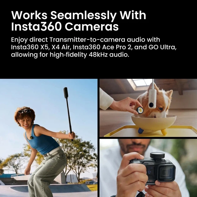Беспроводная микрофонная система Insta360 Mic Pro 2TX+1RX Bluetooth 5.4 черная - изображение 11