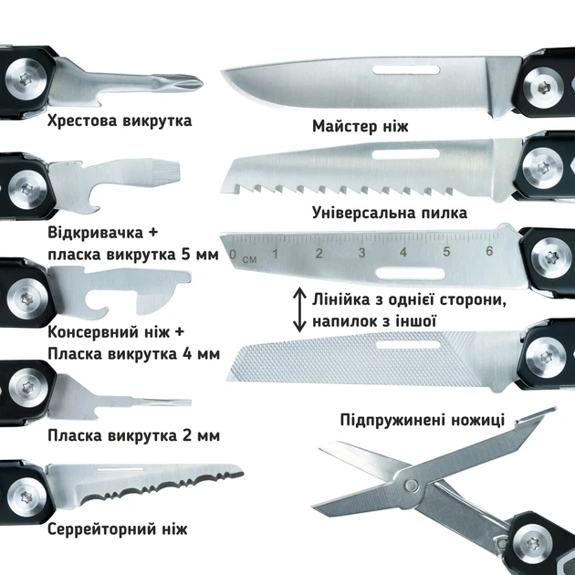 Мультитул 11 инструментов нержавеющий черный 100х35х22 мм BlackPhantom - Фото 4 Мультитул 11 инструментов нержавеющий черный 100х35х22 мм BlackPhantom - изображение 4