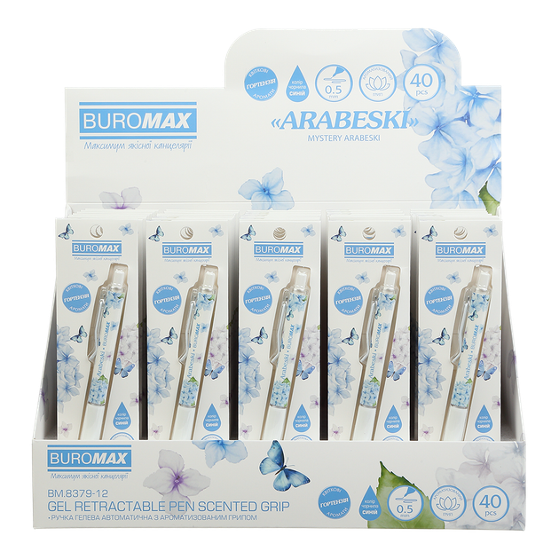 Ручка гелевая автоматическая BUROMAX BM.8379-12 ARABESKI ароматизированный грип, в блистере, синяя - изображение 3