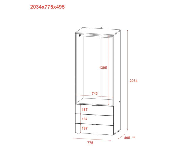 Шафа для одягу Doros Гелар 80737022 Cонома 77,5х49,5х203,4см (1782247672) - зображення 4