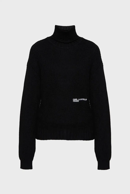 Жіночий чорний вовняний светр oversized rollneck Karl Lagerfeld Jeans M 246J2003 - Фото 4 Жіночий чорний вовняний светр oversized rollneck Karl Lagerfeld Jeans M 246J2003 - изображение 4