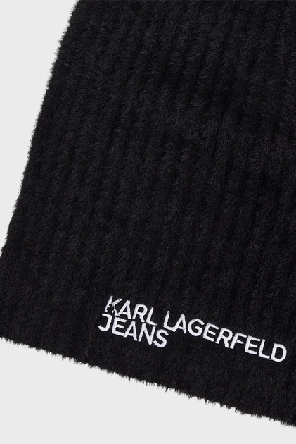 Жіночий чорний шарф furry logo Karl Lagerfeld Jeans OS 246J3302 - Фото 4 Жіночий чорний шарф furry logo Karl Lagerfeld Jeans OS 246J3302 - изображение 4