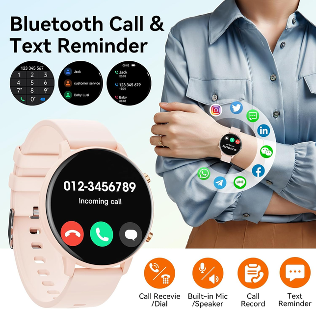 Смарт-годинник Hwagol 1.39" HD, Bluetooth дзвінки, 140+ спортивних режимів, пульсометр, монітор сну, IP67, Android/iOS - зображення 6