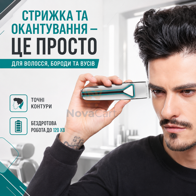 Триммер профессиональный аккумуляторный для волос и бороды с LED-дисплеем и 4 насадками 5 Вт Черный - изображение 6