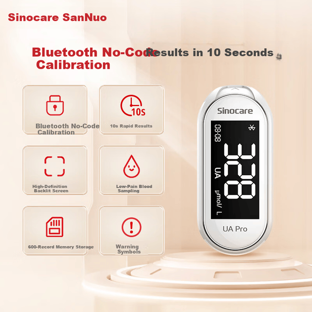Анализатор Sinocare UApro для мочевой кислоты, Bluetooth, с полосками - изображение 2
