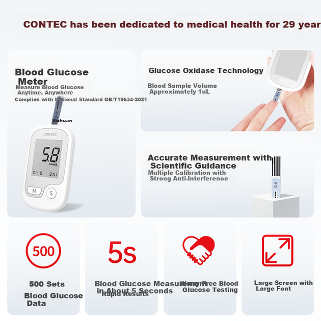Глюкометр CONTEC 10E высокоточный, домашний, набор 50 тест-полосок - изображение 2
