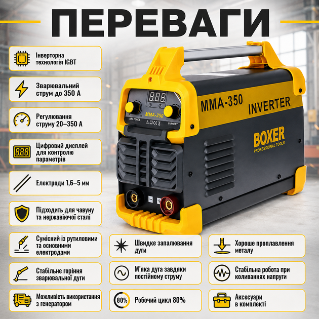 Зварювальний інвертор MMA 20–350 А з регулюванням струму та дисплеєм - зображення 2