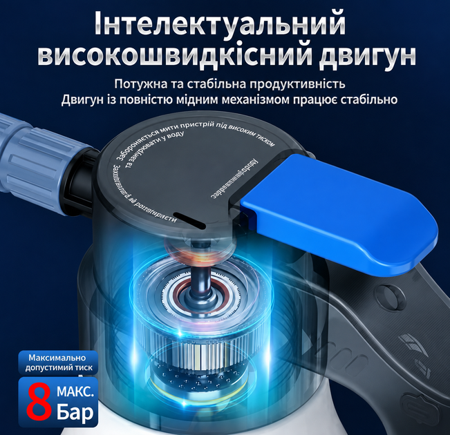 Аккумуляторный пеногенератор 1.5 л для мытья авто ручной электрический распылитель активной пены высокого давления - изображение 8