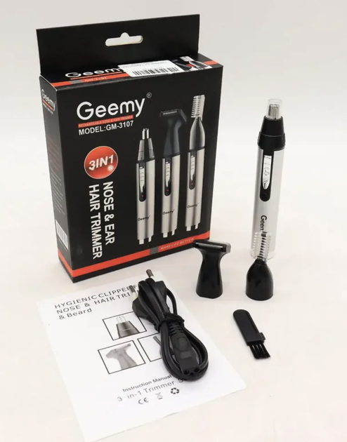 Триммер 3 в 1 Geemy GM-3107 Аккумуляторный Серебристый (триммер для носа, ушей, бровей и окантовки бороды) - изображение 2