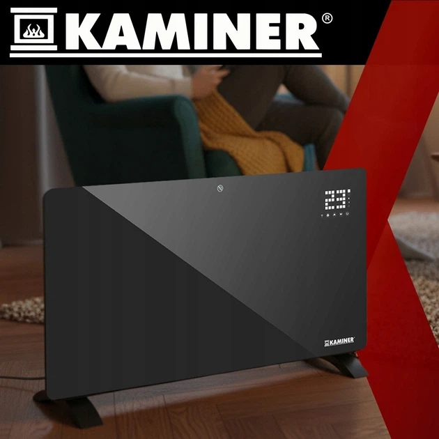 Электрический стеклянный конвектор Kaminer Zelva 2500 Вт Wi-Fi с пультом, черный (26572) - изображение 2