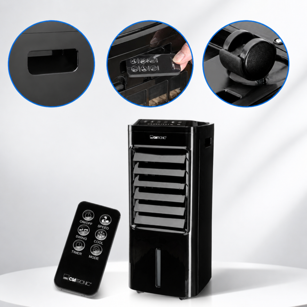 Охолоджувач повітря Clatronic LK 3843 3в1, 60 Вт, бак 4,8 л, чорний - зображення 7