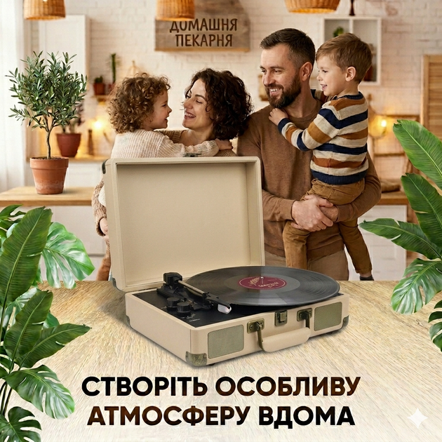 Програвач вінілу вінілових пластинок ретро аудіосистема з Bluetooth колонкою грамофон вініловий бездротовий Beige - Фото 3 Програвач вінілу вінілових пластинок ретро аудіосистема з Bluetooth колонкою грамофон вініловий бездротовий Beige - изображение 3
