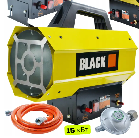 Газовая тепловая пушка BLACK обогреватель дуйка портативная мобильная для состава мастерской теплицы цеха строительства 15 кВт 320 м³ час пропан бутан с редуктором шлангом - изображение 5