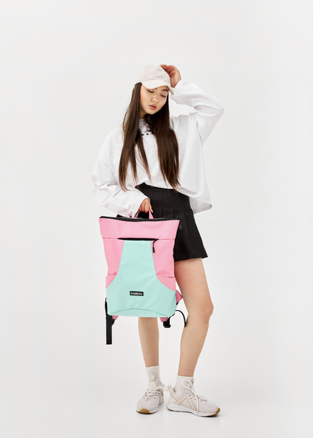 Стильний підлітковий рюкзак Sambag RollTop X із водовідштовхувального поліестеру з відділенням під ноутбук рожево-м’ятний - зображення 4