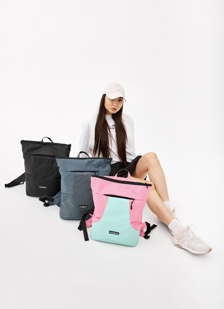 Стильний підлітковий рюкзак Sambag RollTop X із водовідштовхувального поліестеру з відділенням під ноутбук рожево-м’ятний - зображення 14