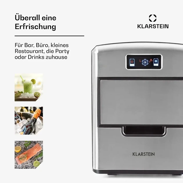 Компрессорный ледогенератор Klarstein Metropolitan 10031881, 12 кг/сутки, 2,15 л, 3 размера льда, дисплей, 36 куб./ч, 150 Вт - изображение 7