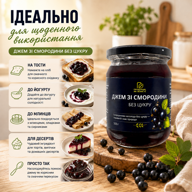 Натуральный джем без сахара из черной смородины без сахара 500 г - изображение 4