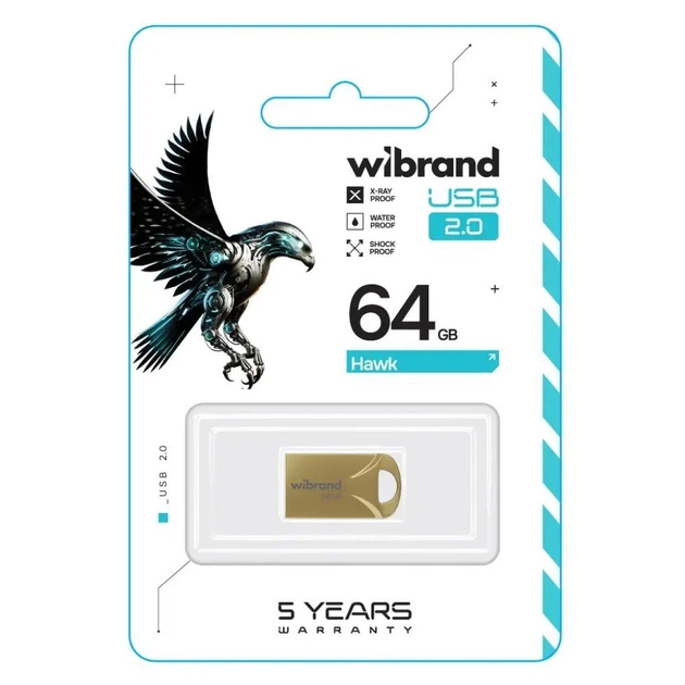 USB флеш накопитель Wibrand 64GB Hawk Gold USB 2.0 (WI2.0/HA64M1G) - изображение 3