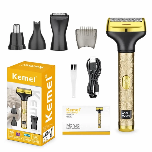 Мужской триммер для бороды и усов 4 в 1, Kemei KM-131, Золотистый / Беспроводная электробритва для ушей / Триммер для носа - изображение 6
