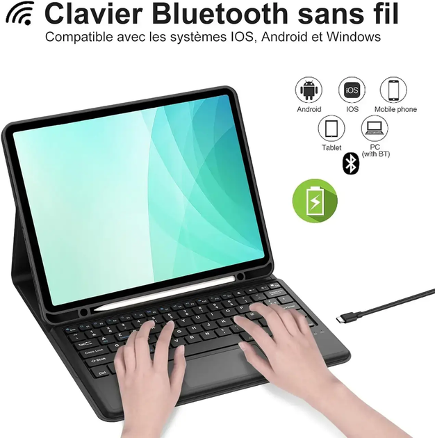 Чехол-клавиатура JADEMALL для iPad Pro 12.9" 3/4/5/6 Gen 2018–2022, Bluetooth, QWERTZ, голубой - изображение 3