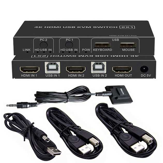 KVM-переключатель Biaze KVM08 HDMI 2.0 на 2 порта, 4K 60 Гц, USB hot-swap - изображение 2
