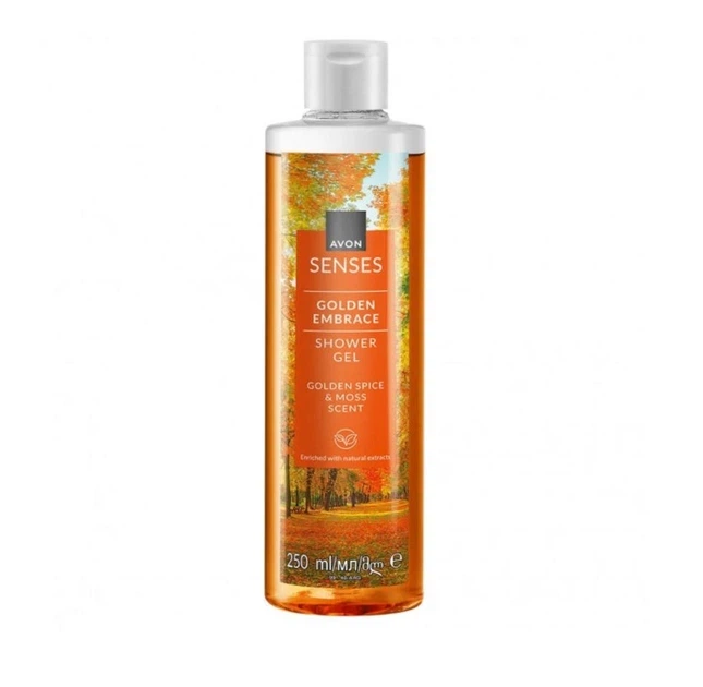Гель для душу Avon Senses Золоті обійми Golden Embrace Shower Gel Golden Spice & Moss Scent з ароматом теплих спецій та мху 250 мл - Фото 1 Гель для душу Avon Senses Золоті обійми Golden Embrace Shower Gel Golden Spice & Moss Scent з ароматом теплих спецій та мху 250 мл - изображение 1