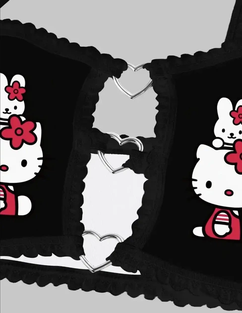 Комплект жіночої білизни Хелоу Кіті Топ і трусики Hello Kitty Lingerie Set Аніме Санріо Y2K тренд (чорний) M - зображення 3