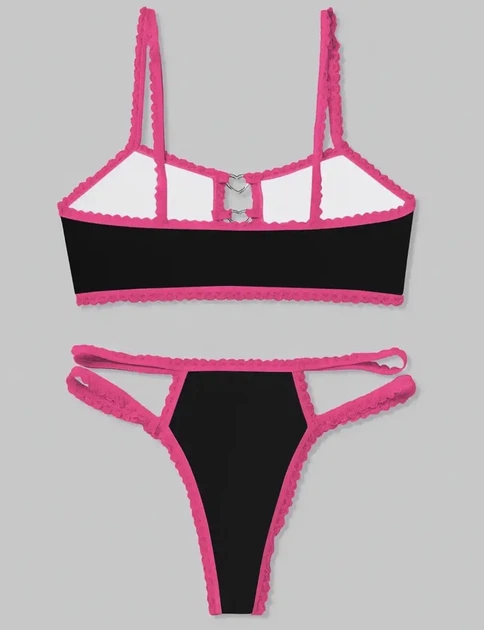 Комплект женского белья Хелоу Кити Топ и трусики Hello Kitty Lingerie Set Аниме Санрио Y2K тренд (черно-розовый) M - изображение 5