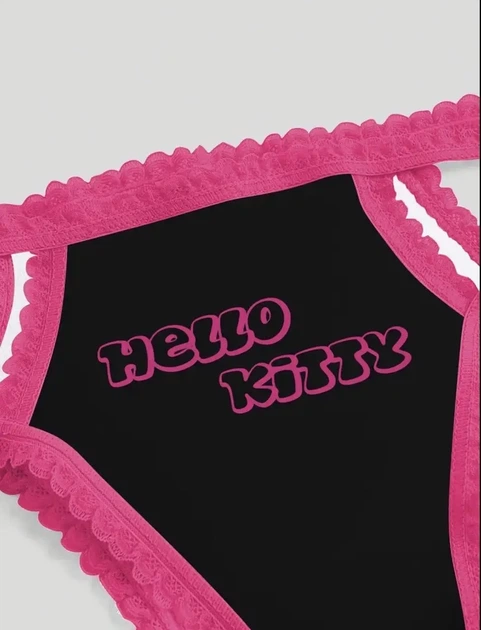Комплект женского белья Хелоу Кити Топ и трусики Hello Kitty Lingerie Set Аниме Санрио Y2K тренд (черно-розовый) M - изображение 6