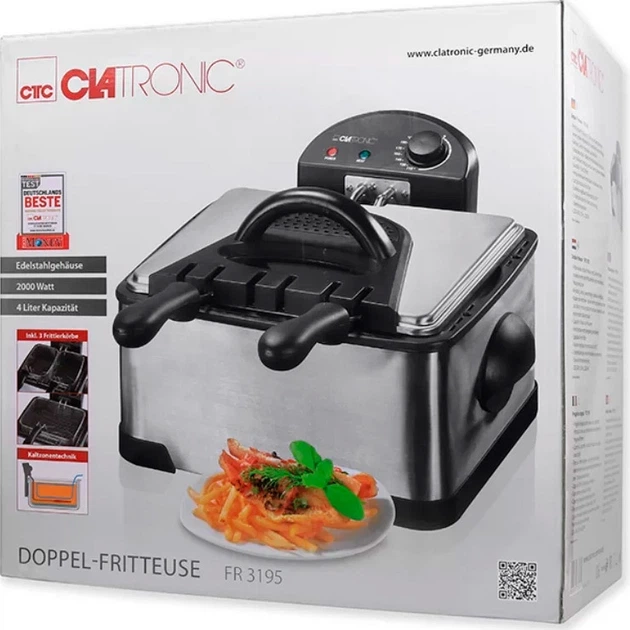 Фритюрница Clatronic FR 3195, 4 л, 2 корзины, 2000 Вт, нержавеющая сталь, холодная зона - изображение 12