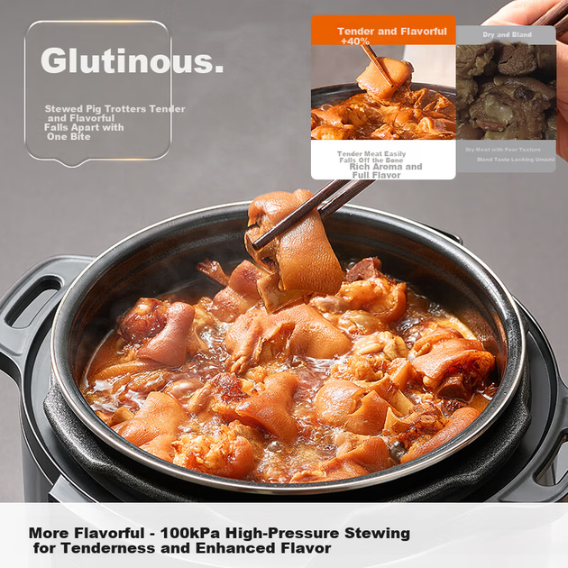 Електрична скороварка Joyoung 100 кПа швидкої витяжки 6 л великої ємності з двома внутрішніми горщиками, розумне резервування, тушковане м'ясо, суп, каша, рисоварка Y-60H101, високотискна плита для 6-8 осіб - изображение 4