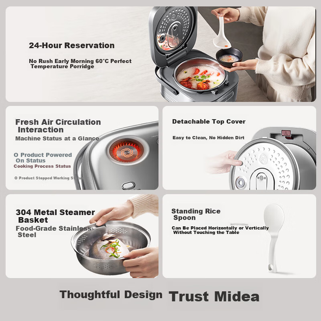 Рисоварка Midea Pure Titanium, 4 л, антипригарная, MB-HS412 - изображение 4