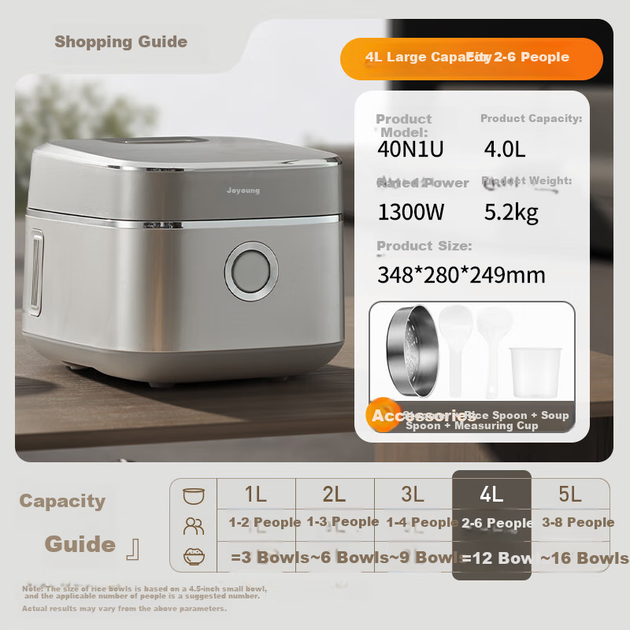 Рисоварка Joyoung Space Series 40N1U, 4 л, нержавіюча сталь 316L - зображення 2