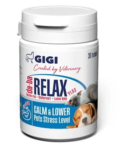 Таблетки для заспокоєння нервової системи собак та котів GIGI da-ba RELAX plus N30 (tab) - Фото 1 Таблетки для заспокоєння нервової системи собак та котів GIGI da-ba RELAX plus N30 (tab) - зображення 1