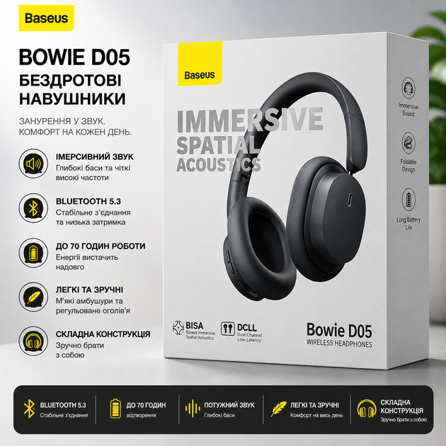 Беспроводные наушники Baseus Bowie D05 Bluetooth накладные наушники с микрофоном Серые (Grey) - Фото 2 Беспроводные наушники Baseus Bowie D05 Bluetooth накладные наушники с микрофоном Серые (Grey) - изображение 2