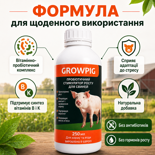 Кормова добавка для свиней GROWPIG Growth Stimulator Добавка для росту свиней 250 мл Пробіотики для свиней - зображення 8