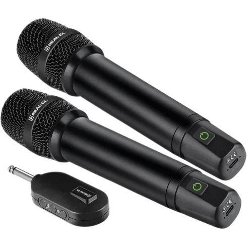Мікрофон для караоке REAL-EL KM-850, Black, 6.35 мм jack, підключення бездротове, - 60 дБ, радіус дії до 25 м, 2 шт (EL121900002) - изображение 2