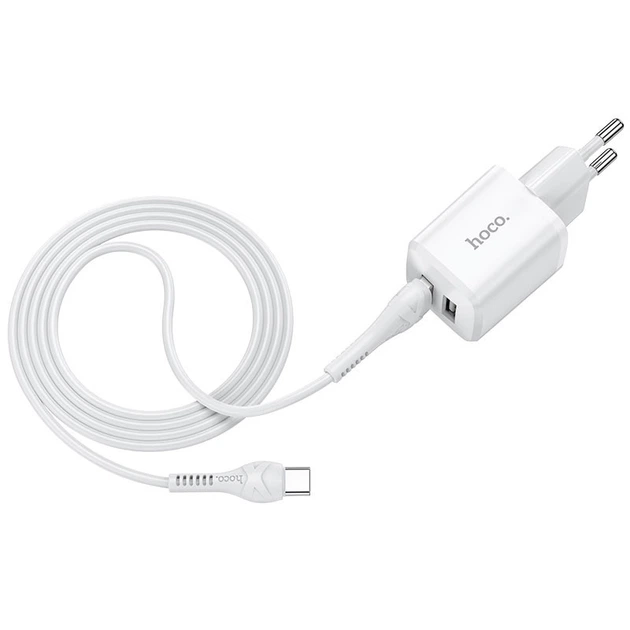 Мережевий зарядний пристрій HOCO N8 Briar dual port charger Type-C cable 12W White - зображення 5