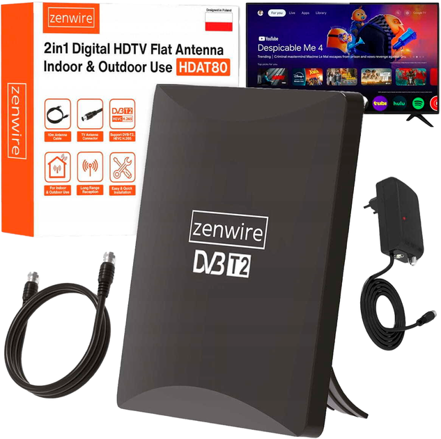 Wewnętrzna TV Antenna Zenwire DVB-T2 HEVC 2 in 1 4K HDAT80 (5904507521806) - Zdjęcie 1 Wewnętrzna TV Antenna Zenwire DVB-T2 HEVC 2 in 1 4K HDAT80 (5904507521806) - obraz 1