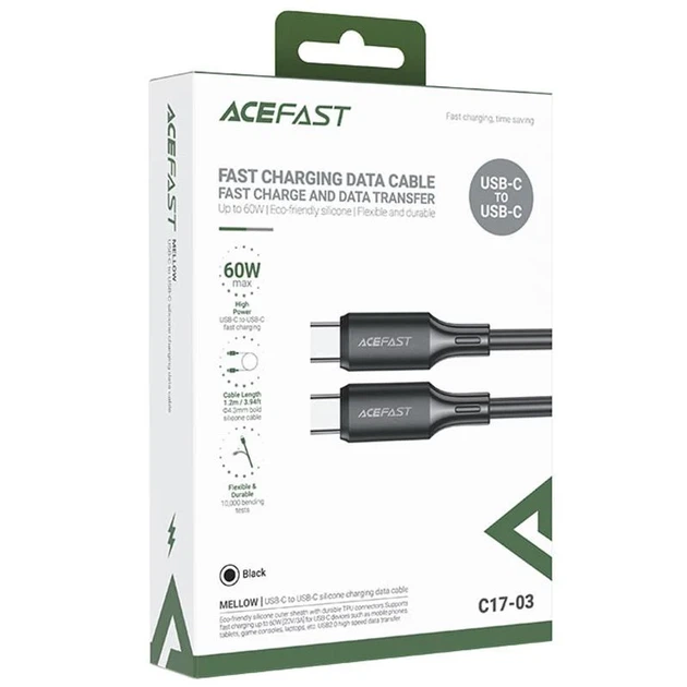 Дата кабель Type-C to Type-C 60W Acefast C17-03 1.2 м Силікон - Фото 2 Дата кабель Type-C to Type-C 60W Acefast C17-03 1.2 м Силікон - зображення 2