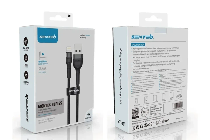 USB кабель Senteo ST-01 Montes Series 2.4A Lightning 1,2м- чорний - Фото 1 USB кабель Senteo ST-01 Montes Series 2.4A Lightning 1,2м- чорний - зображення 1