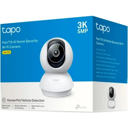 IP камера TP-Link Tapo C230, White/Black, 5 Мп (2880x1620/30 fps), 1/3' CMOS, H.264, f/2.0, f=3.17 мм, WiFi (2.4 GHz), ІЧ-підсвічування 850 нм до 12 м, двосторонній аудіозв'язок, microSD - изображение 3