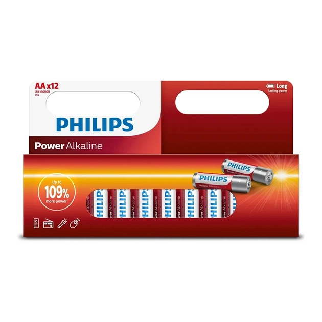 Батарейка Philips Power Alkaline AA лужна блістер, 12 шт (LR6P12W/10) - Фото 1 Батарейка Philips Power Alkaline AA лужна блістер, 12 шт (LR6P12W/10) - изображение 1