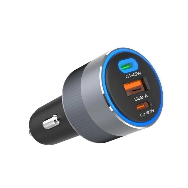 Автомобільний зарядний пристрій Forcell F-Energy Alu 2 x USB C + USB A QC4.0 PD SFC2.0 4.5A 65W Grey (5903396275739) - зображення 2