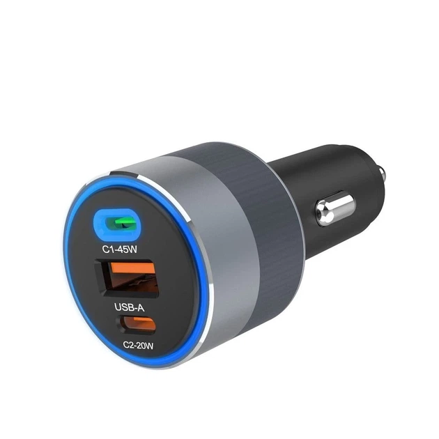Автомобільний зарядний пристрій Forcell F-Energy Alu 2 x USB C + USB A QC4.0 PD SFC2.0 4.5A 65W Grey (5903396275739) - зображення 3