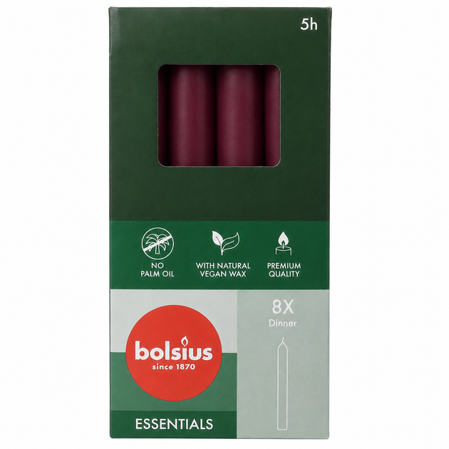 Свеча столовая Bolsius wine red 170/20мм 8шт - Фото 1 Свеча столовая Bolsius wine red 170/20мм 8шт - изображение 1