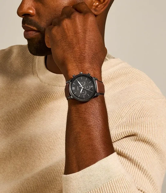 Чоловічий годинник Fossil Neutra FS5512 з хронографом (Сірий / Коричневий шкіряний ремінець) - зображення 4