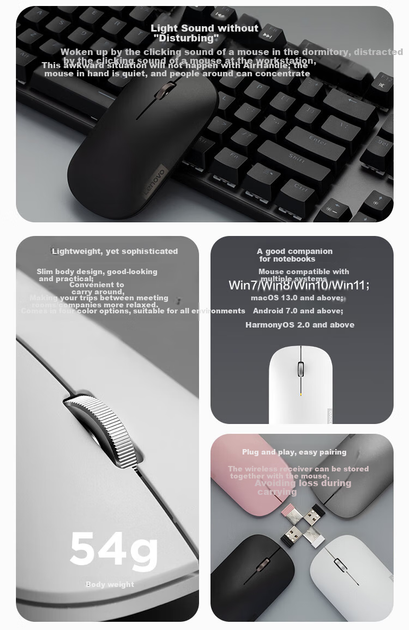 Мышь Lenovo AirHandle2022 Wireless Dark Grey - изображение 6