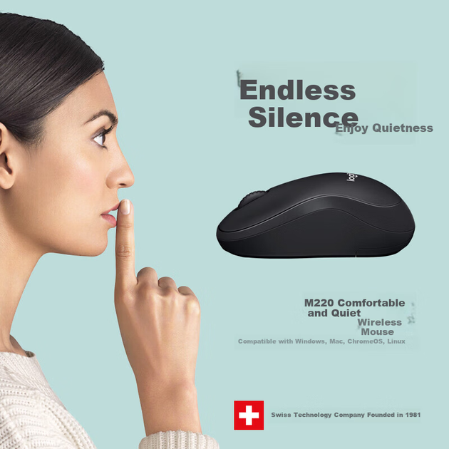 Мышь Logitech M220 Silent Enterprise Wireless Black/Grey - изображение 2
