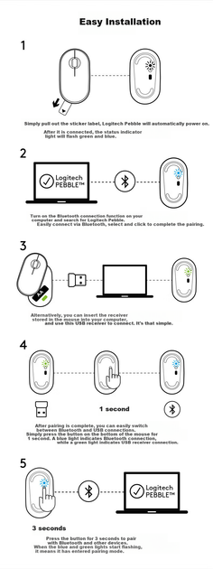 Мышь Logitech Pebble Wireless/Bluetooth Purple - изображение 5